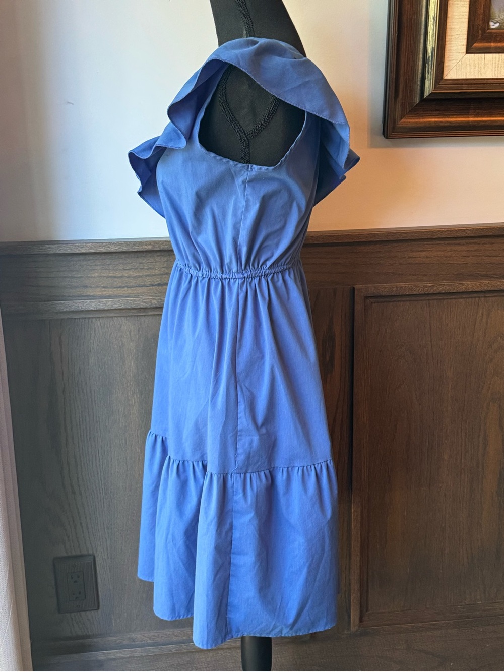 Indigo Rose Women's Blue Ruffle V-Neck Tiered Midi Dress small - Picture 3 of 8